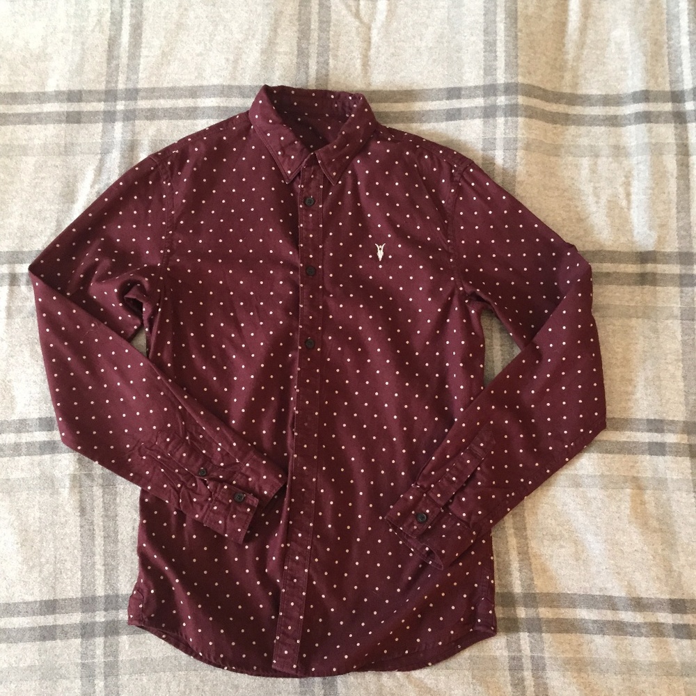 Men's All Saints Burgundy Dotted Long Sleeve Shirt